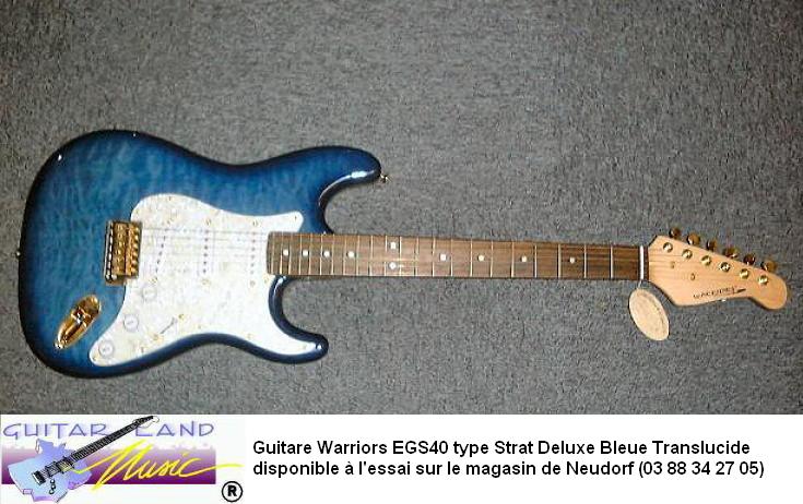 Guitare Warriors EGS40 type Strat Deluxe Bleu Translucide